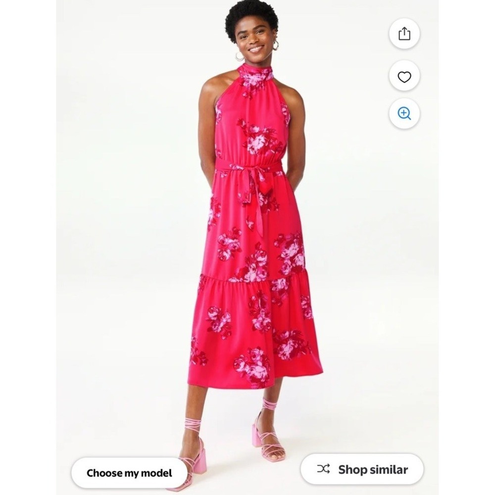 NEW Scoop Women's Satin Halter Midi Dress‎ Size XL Pink Floral